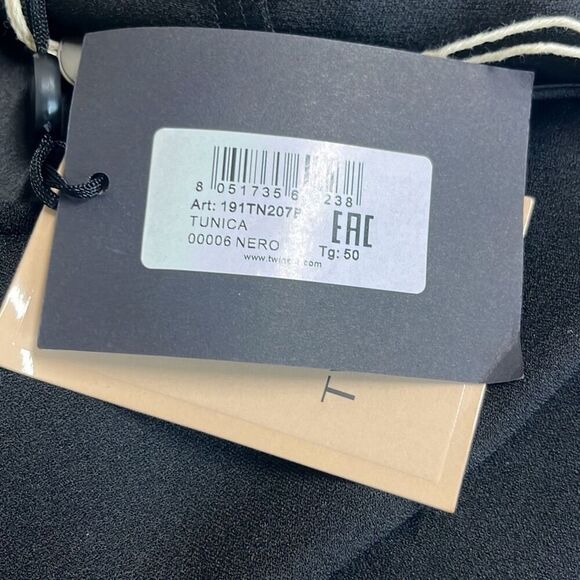 Twinset Milano Size 14 Knee Length Shift Dress Black Bell Sleeves Classic office - Picture 5 of 10